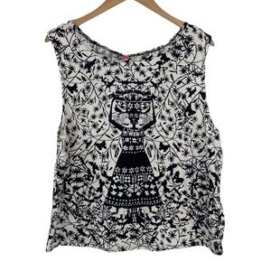 Plenty by Tracy‎ Reese Mexican Folk Art Tank Top Womens Large Black White Cotton